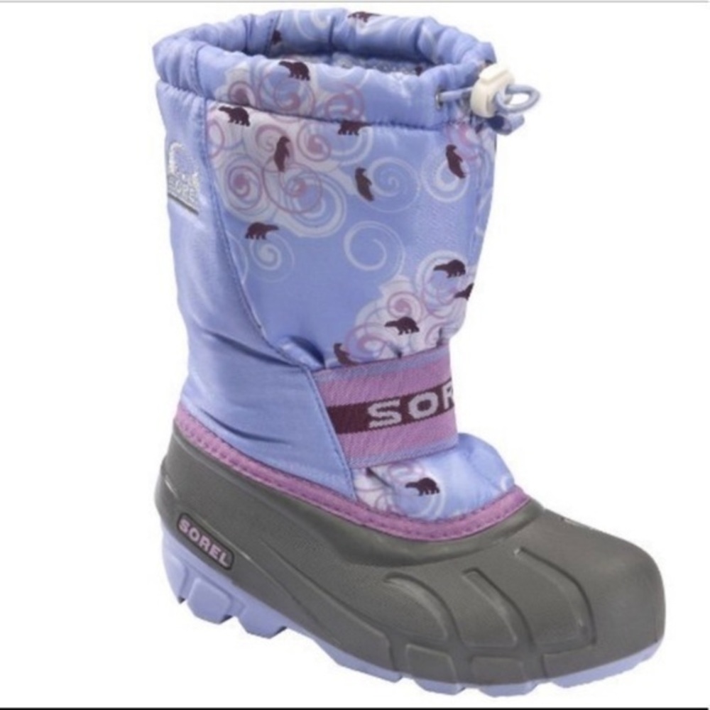 Sorel Cub Bear Winter Waterproof Snow Boots Purple Blue Grey Size 6